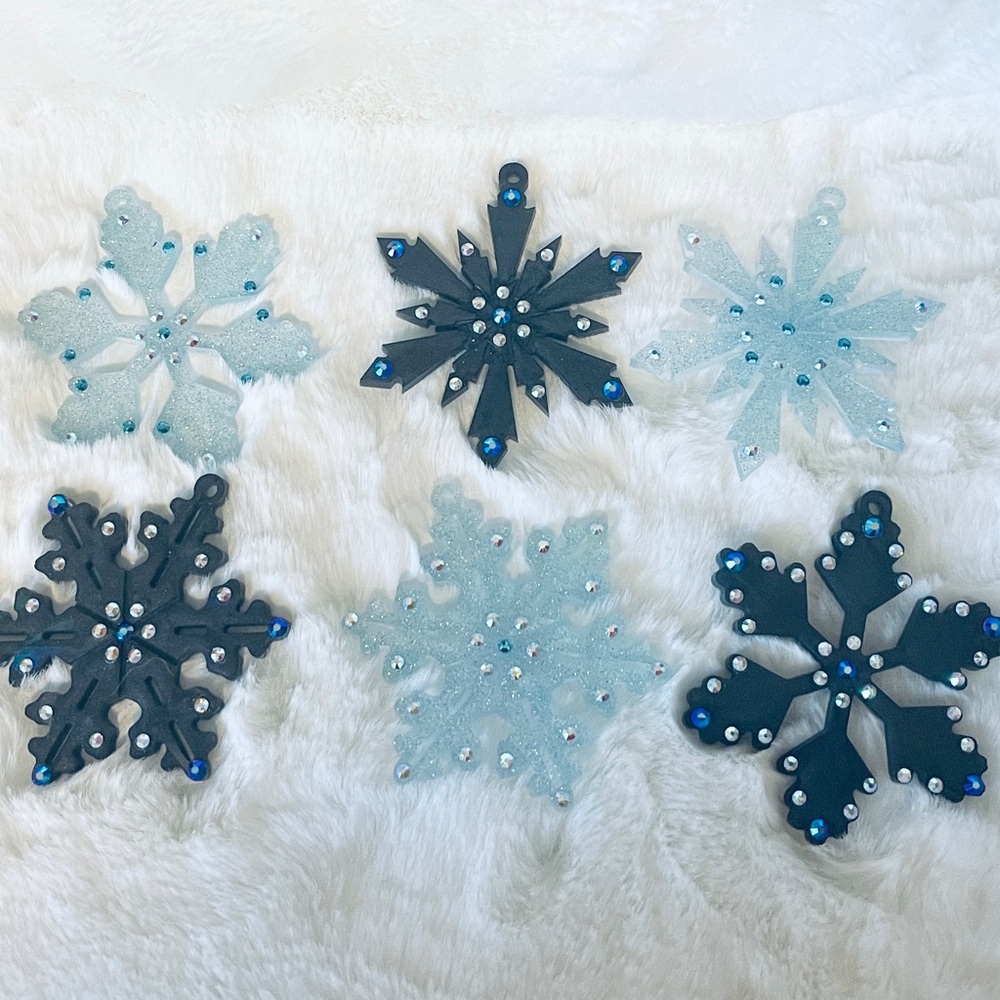 Black & lt blue Snowflake ornaments with Colorful Gems
